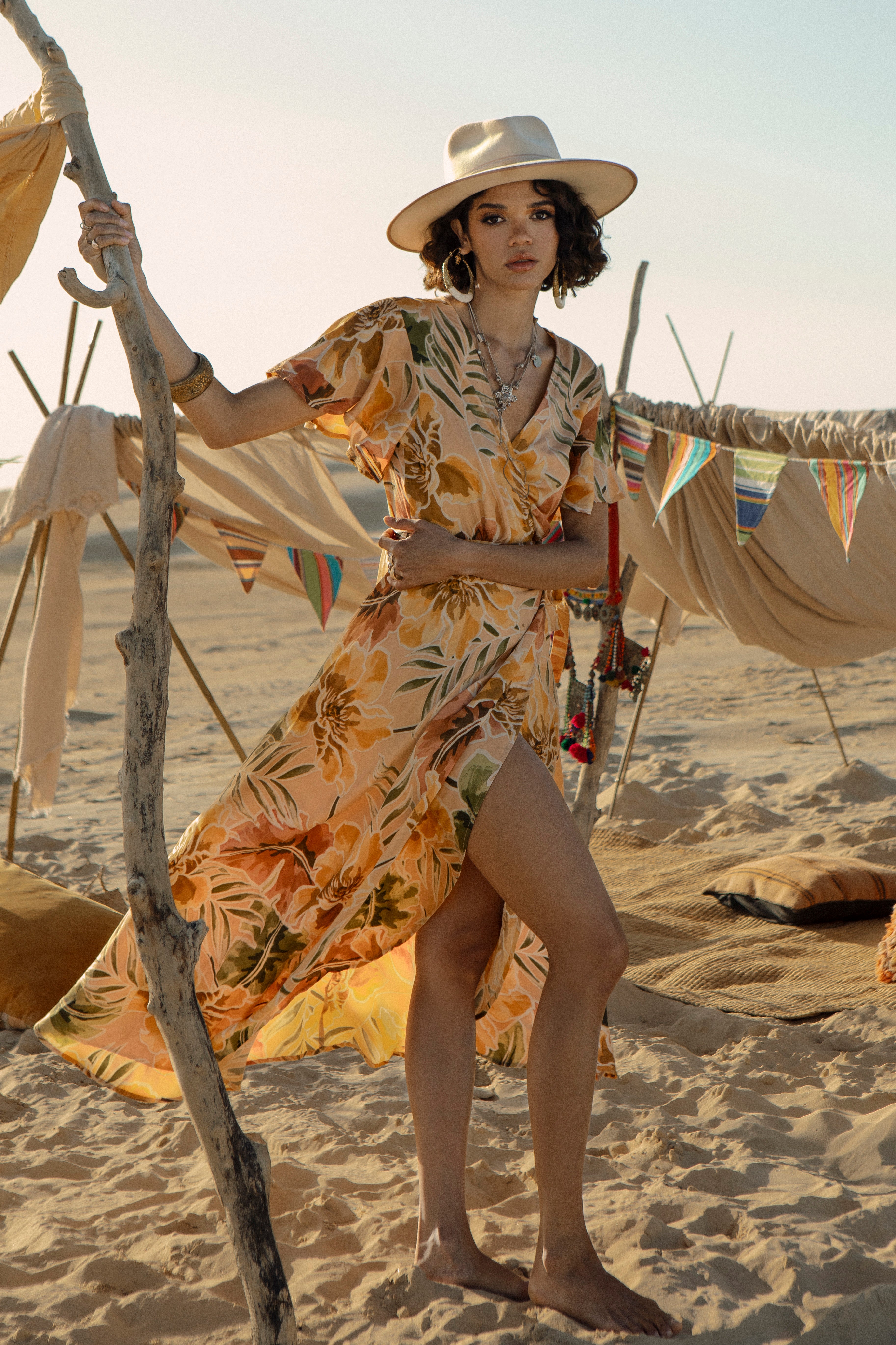 Tropics Wrap Dress - Desert Palm