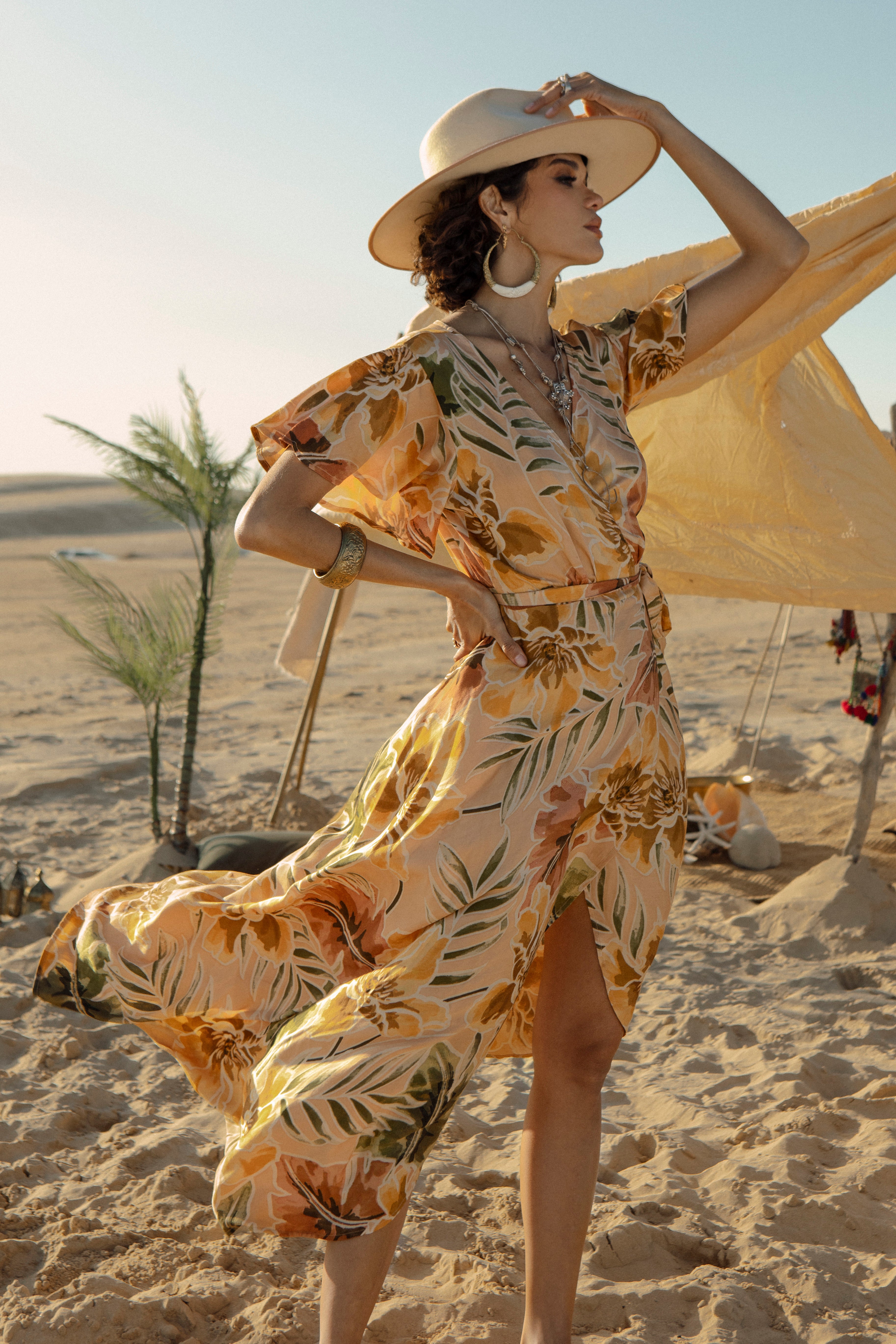 Tropics Wrap Dress - Desert Palm