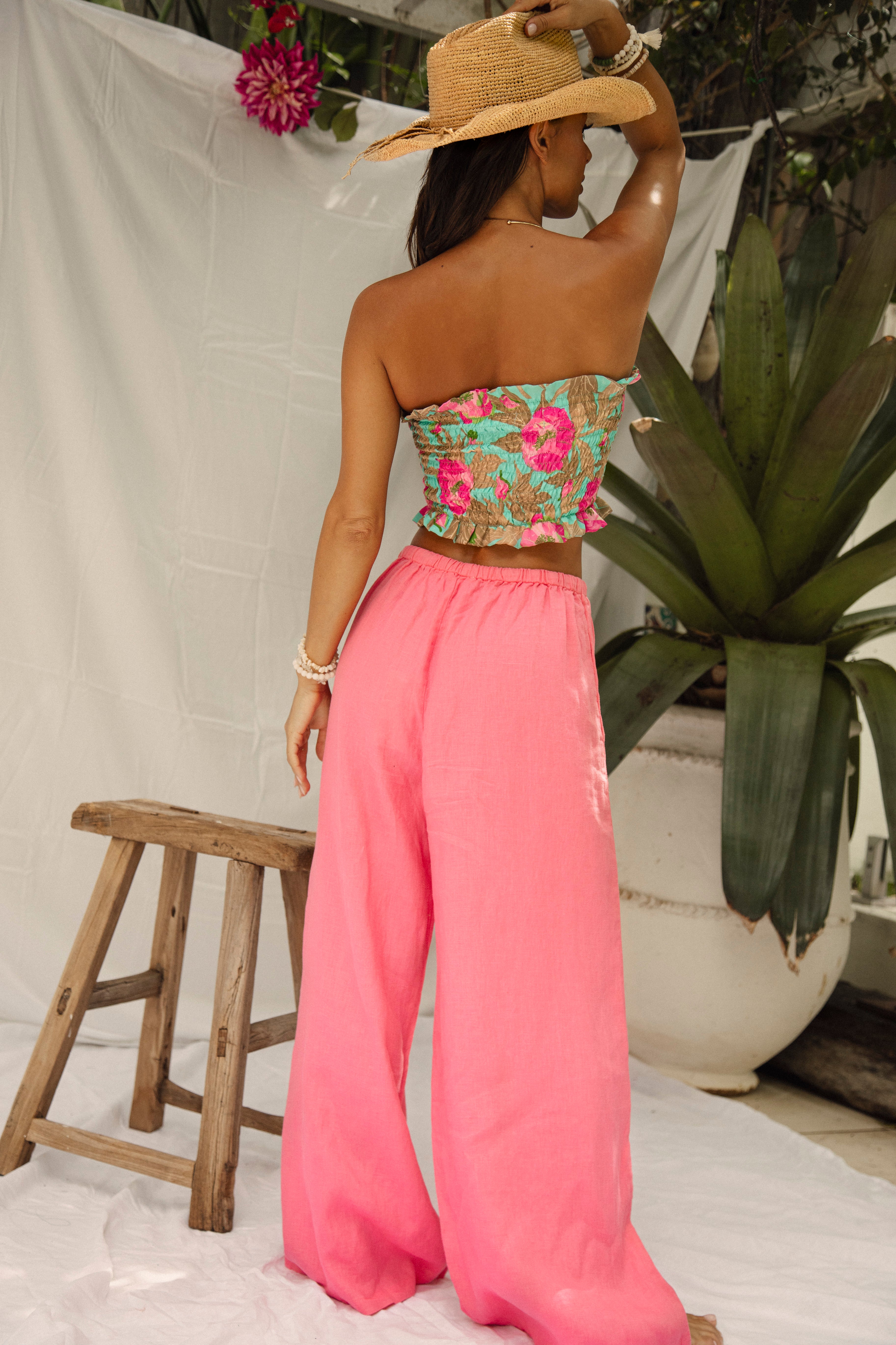 Summer  Linen Pant - Hibiscus