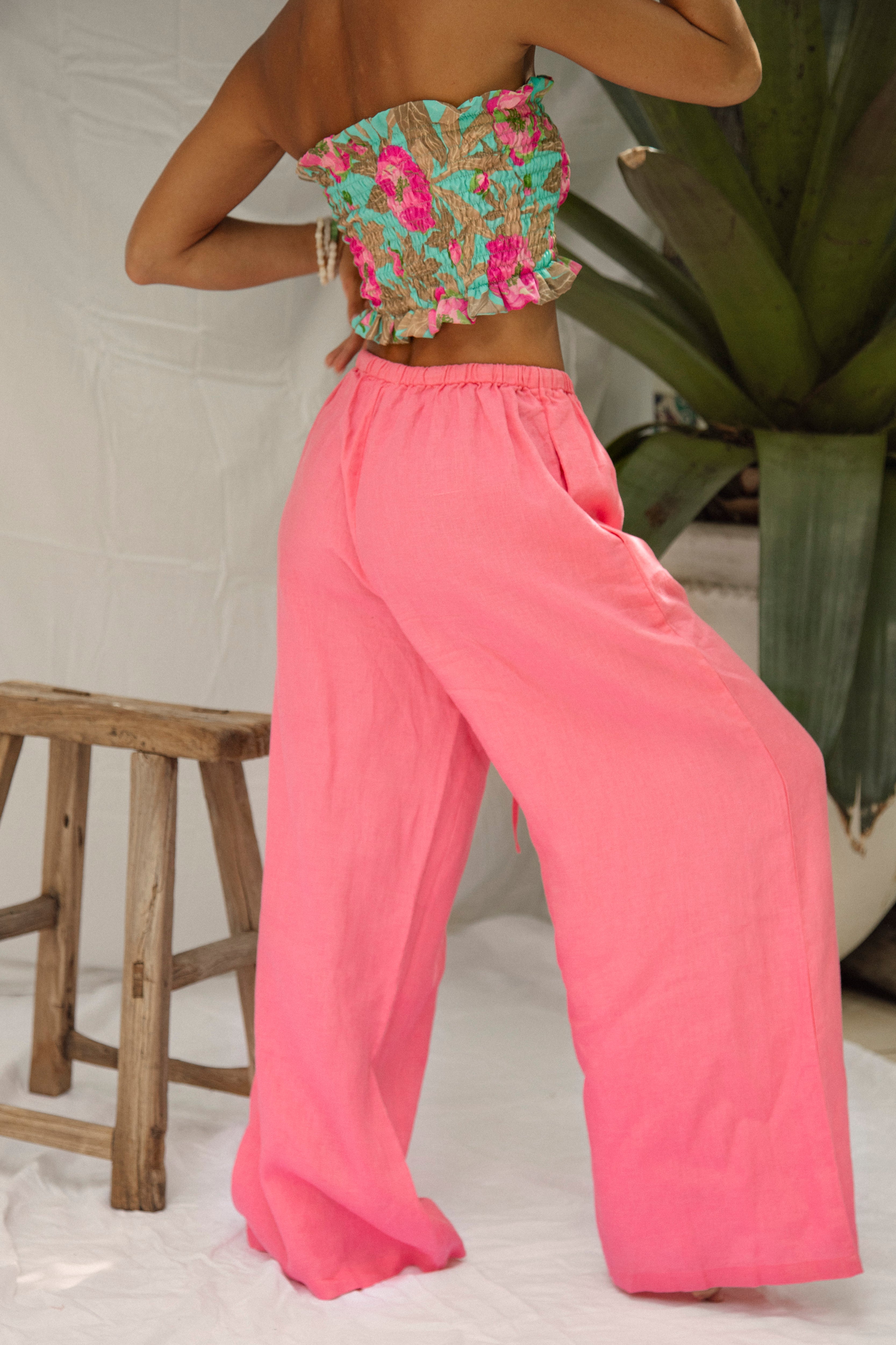 Summer  Linen Pant - Hibiscus