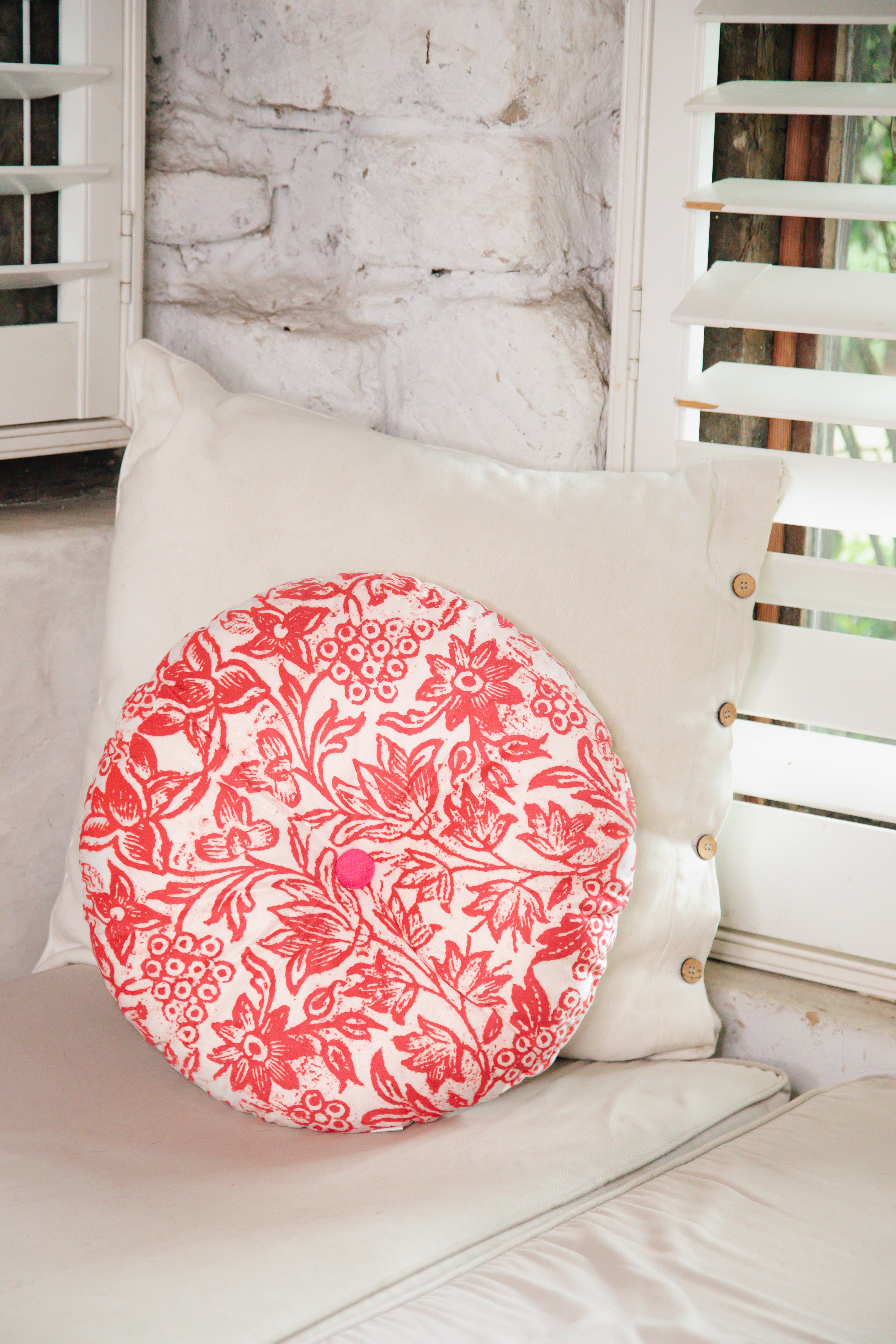 Round Velvet Cushion -  Florabel White