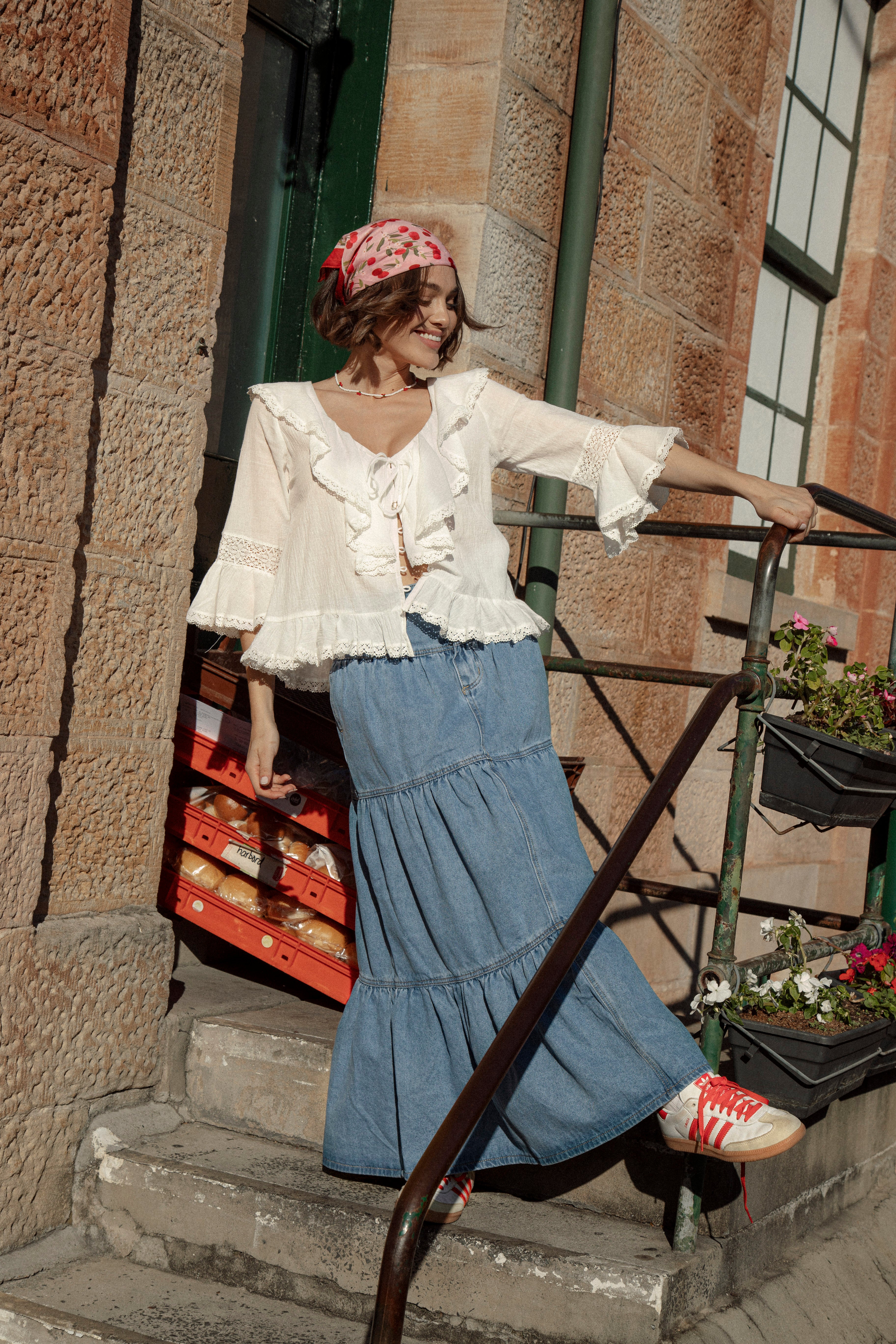 Cherry Denim Maxi Skirt