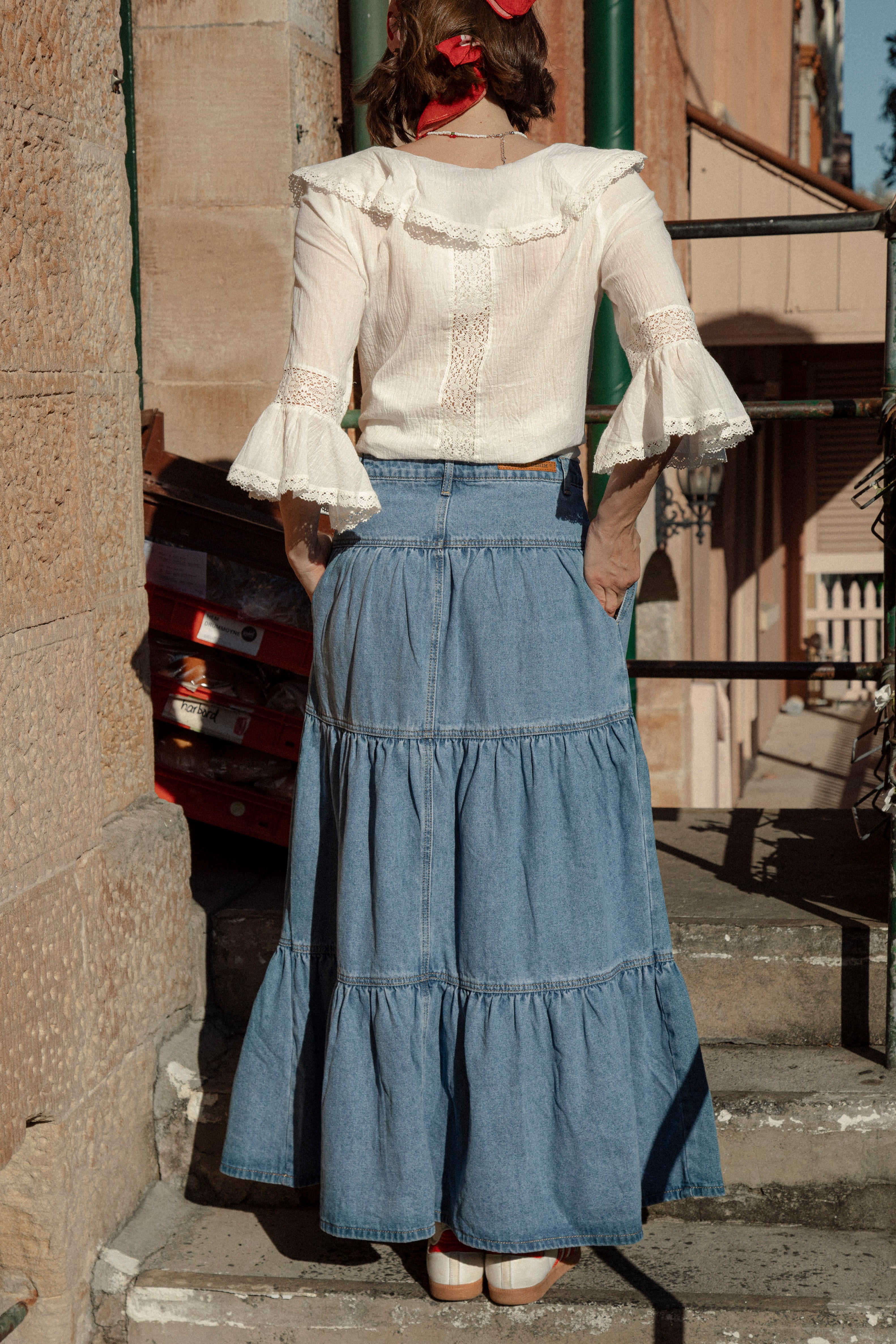 Cherry Denim Maxi Skirt