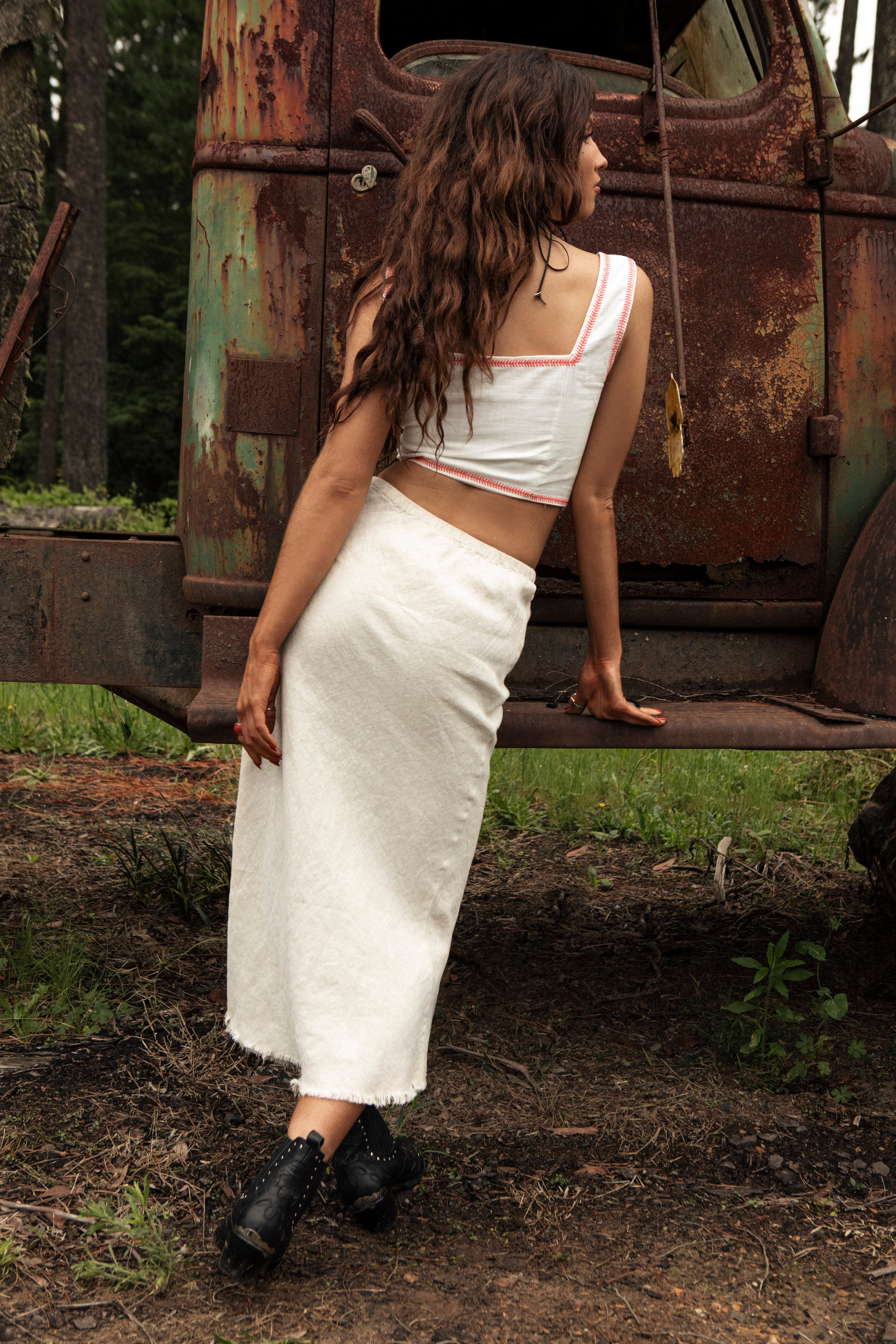 Linen Slip Skirt - Natural