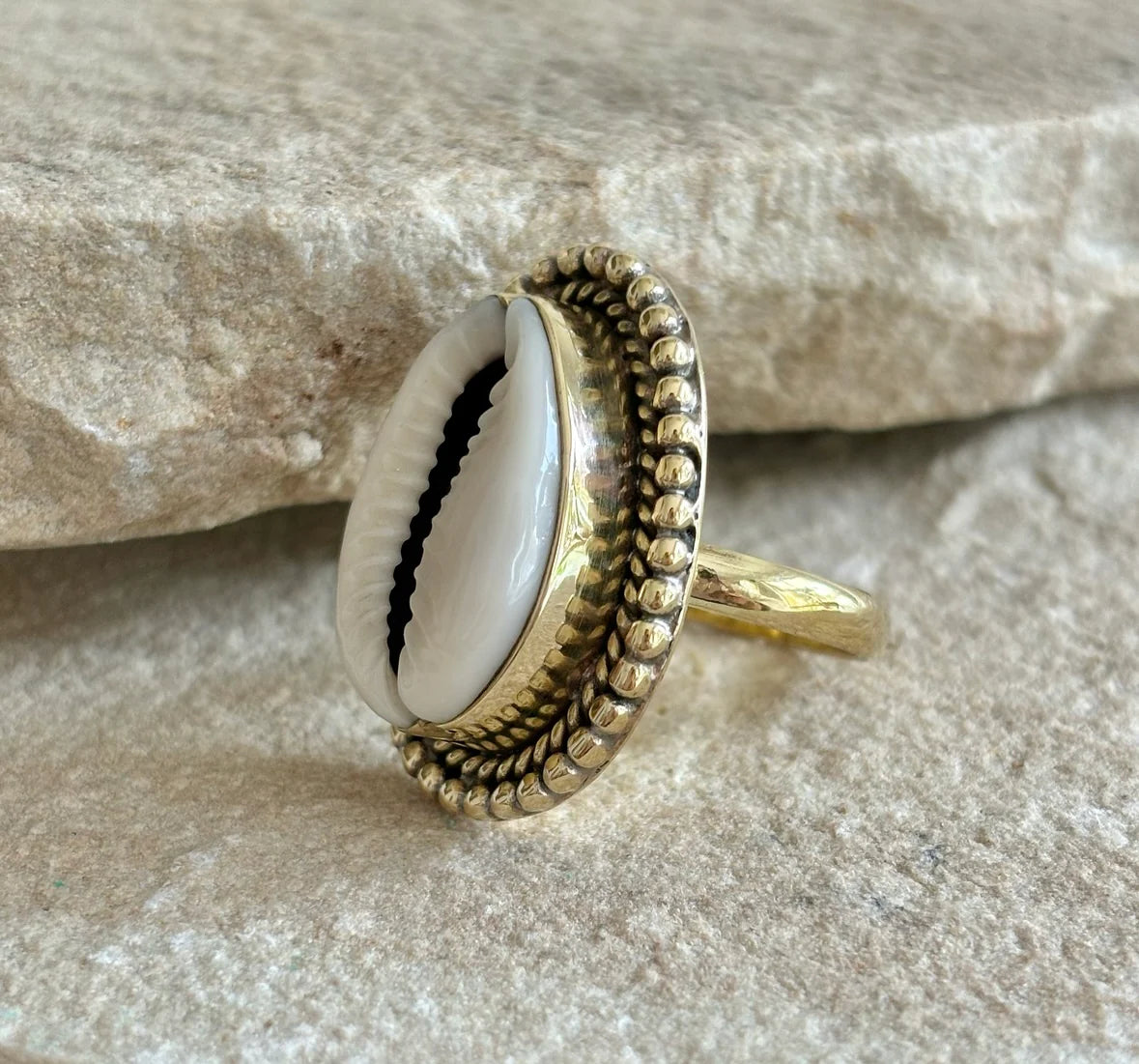 Chaia Brass Cowrie Ring