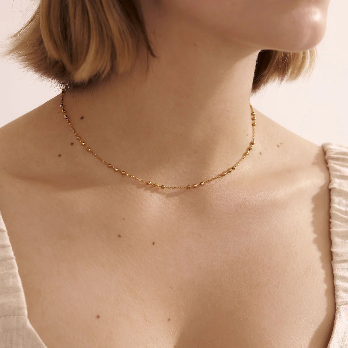 N649G - Beaded Chain Necklace Gold