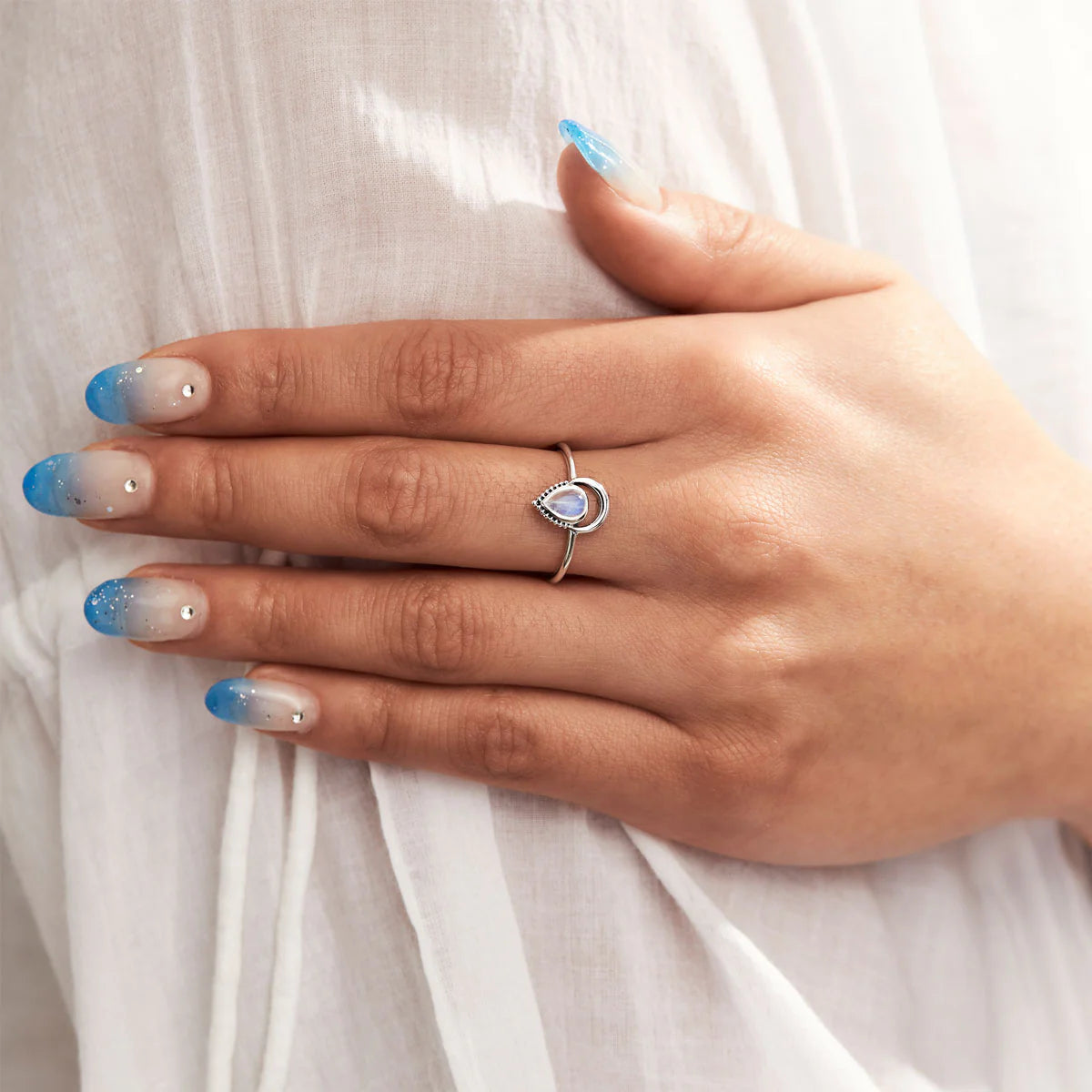 R274RM -Crescent Dawn Moonstone Ring