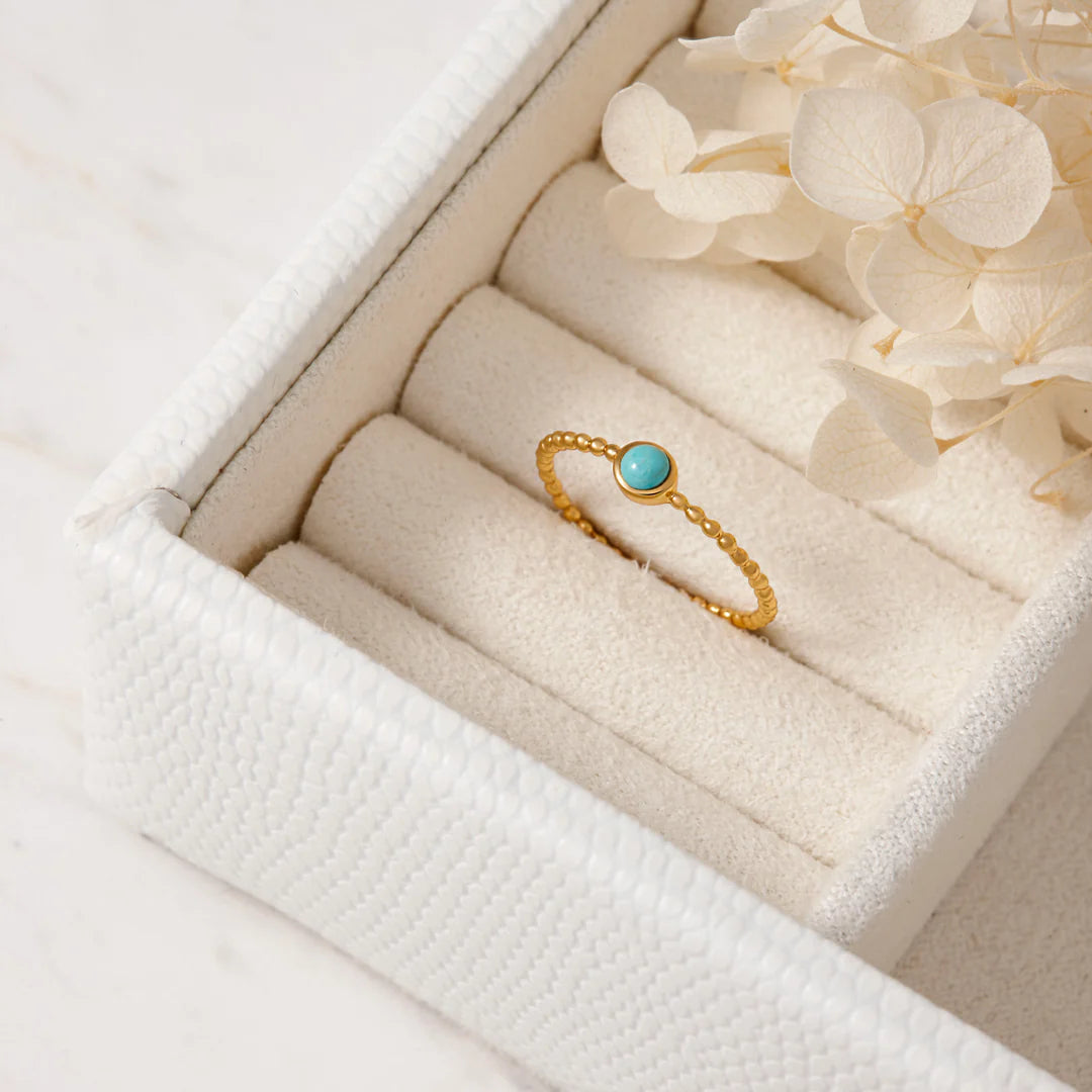 R292TQG - Halo Turquoise Gold Ring